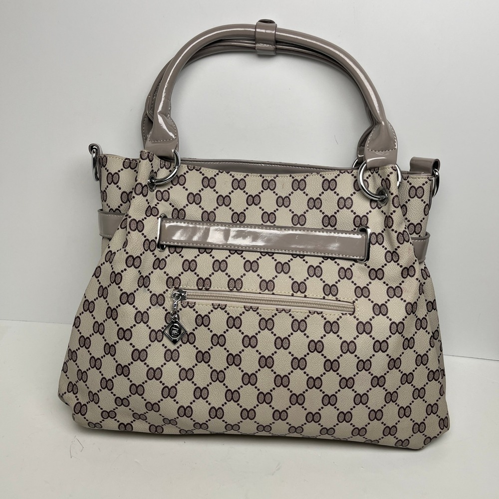 Yageson Beige Monogram‎ Satchel Handbag Top Handle Crossbody Bag